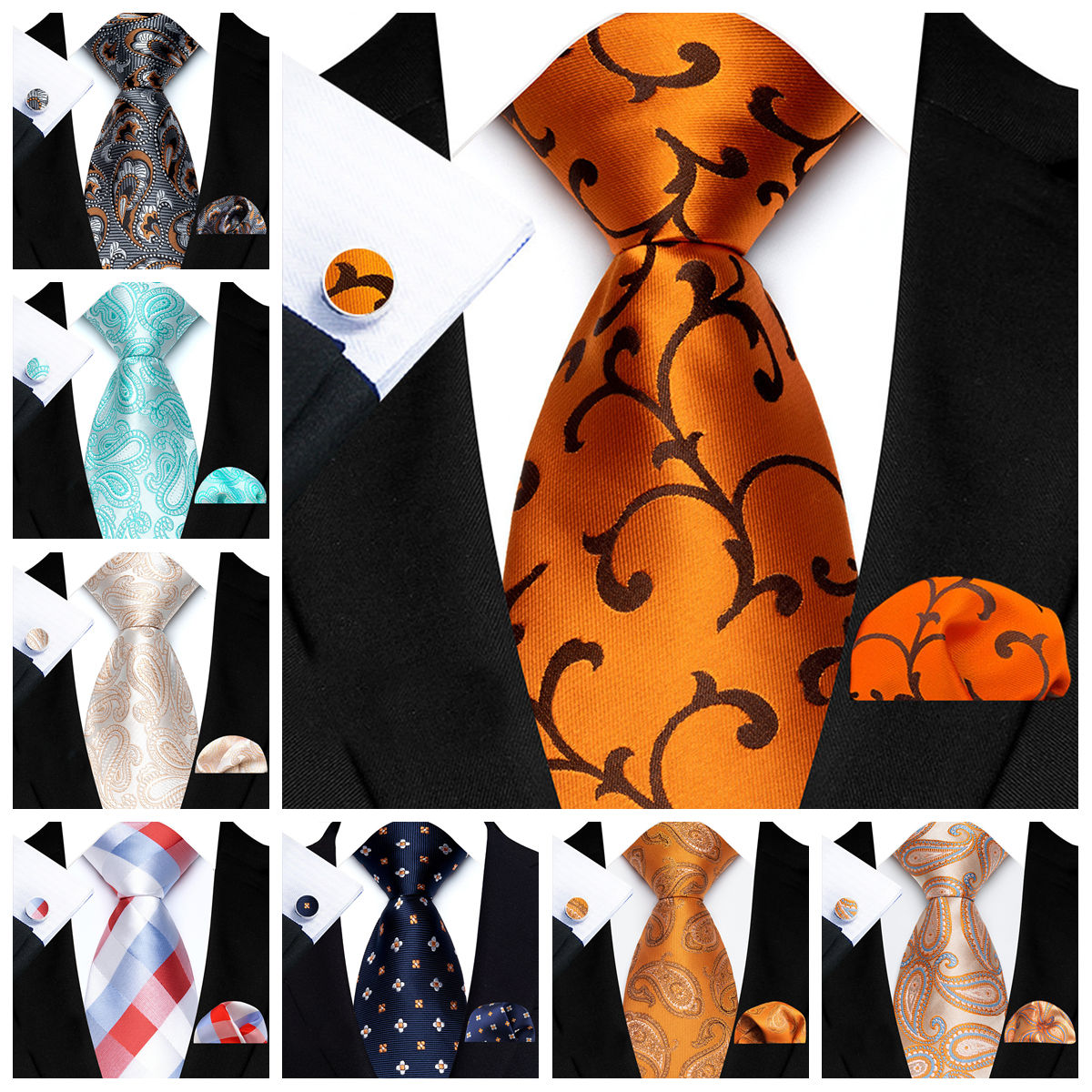 Pocket Square Set - 100% Seidenkrawatten-Set für Herren, luxuriöse Paisley-Streifenkrawatte,